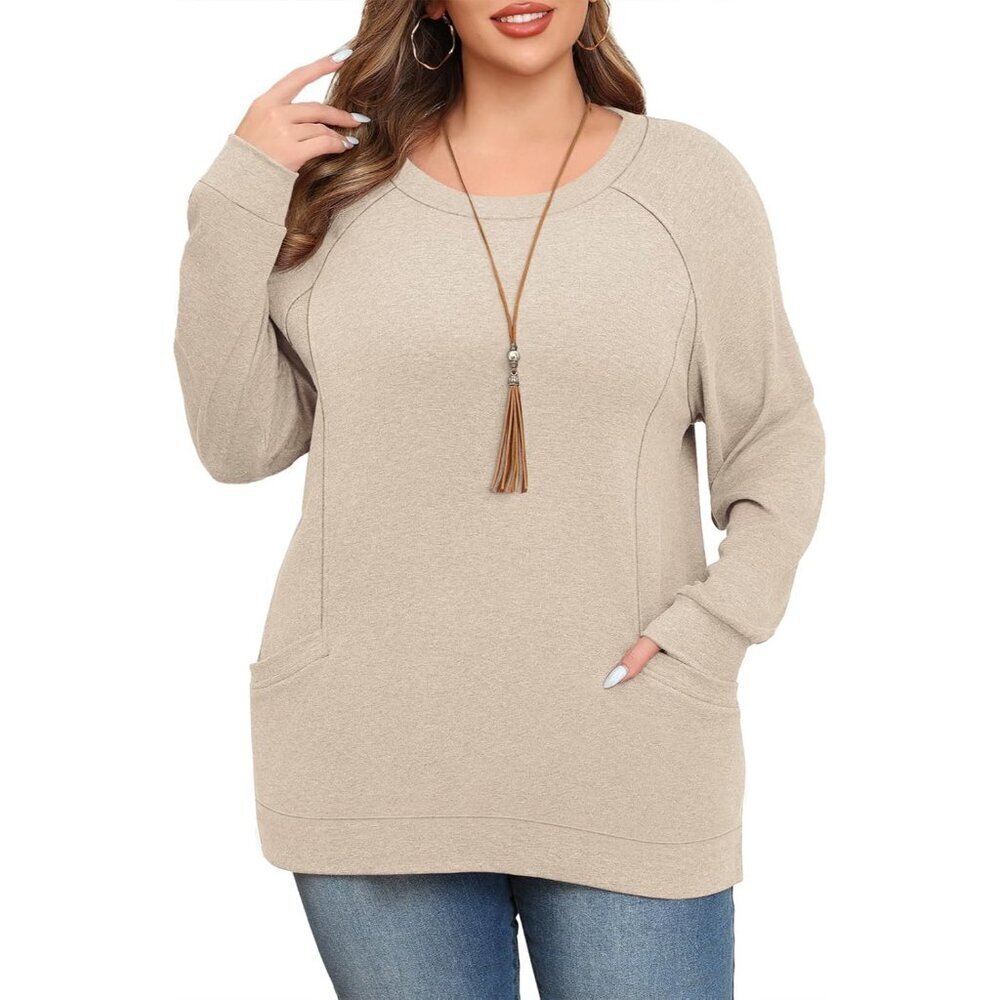 Plus Size Long Sleeve T-Shirt Top Pockets Fall Casual Dressy Tunic
